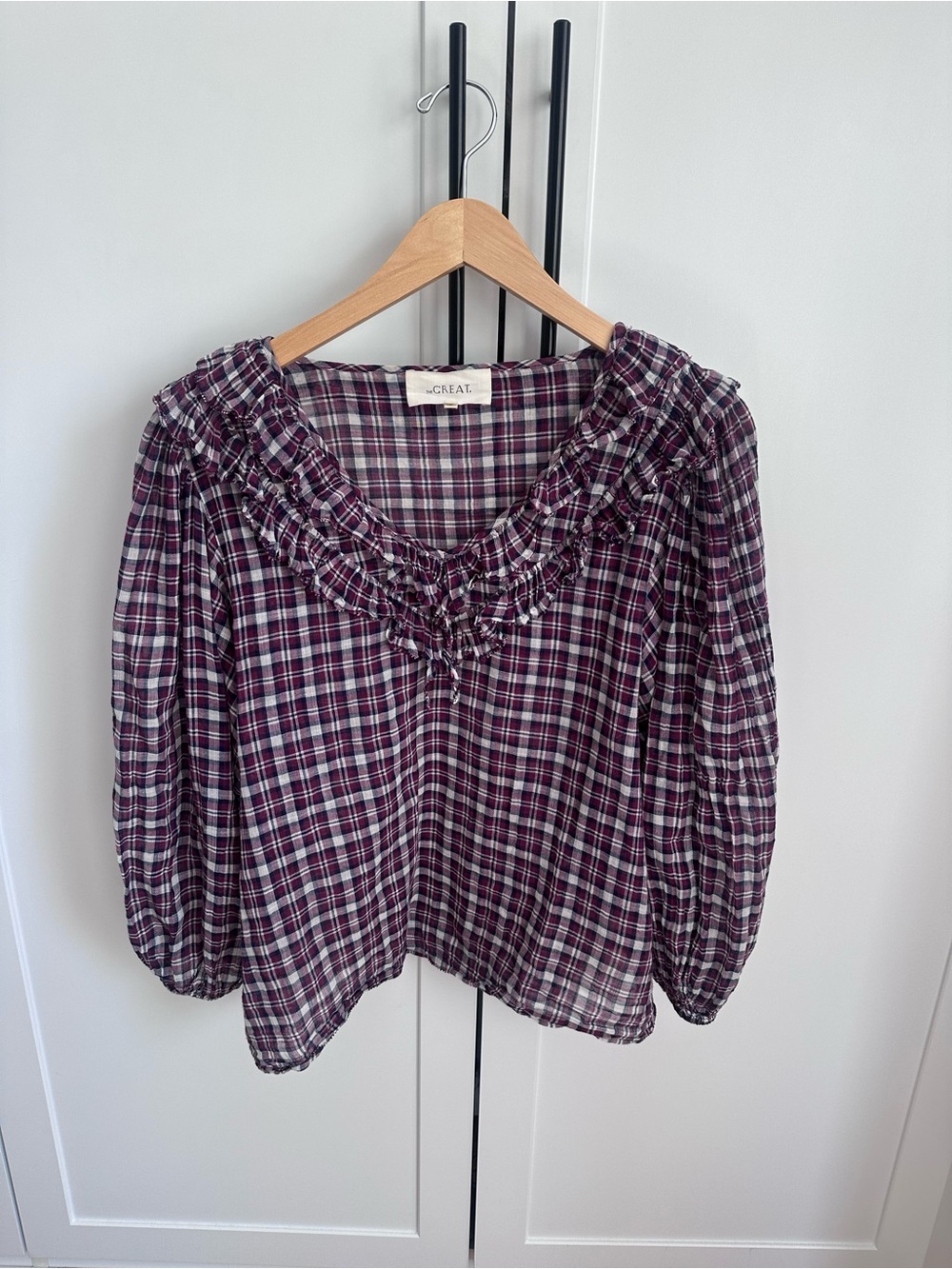 The Great. Plaid ruffle blouse, size 1